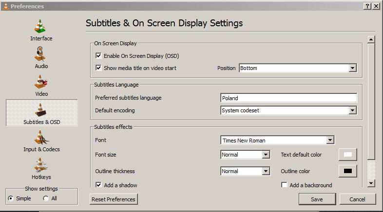 subtitles & on screen display setting