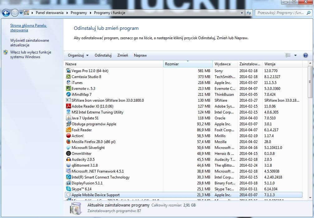 Programy i Funkcje w Windows 7
